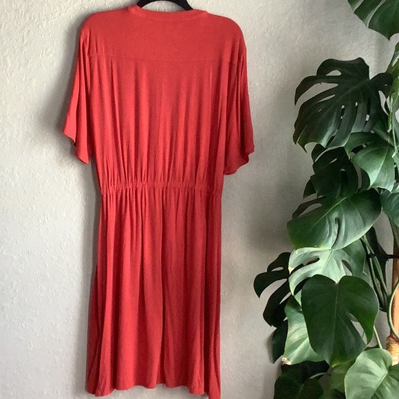 Alfani Orange Red Buttoned Dress V-Neck Dolman Sleeves - Picture 4 of 7